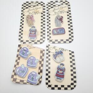 Vintage Alma Lynne Collectible Novelty Ceramic Buttons Cats Tea Pots 1990's